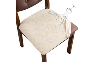 YUEANG Waterproof Chair Seat Cover for Dining Room-Stretchy Washable Chair Seat Covers Set of 6-Kitchen Chair Seat Slipcovers Protector for Home Restaurant Banquet (Beige,Large)