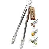 17-Inch Grill Tongs, Heavy Duty 304 Stainless Steel BBQ Tongs, Extra-Long Locking Grilling Tongs for Outdoor Grill &amp; Smoker, Walnut Handle, Gift Pouch