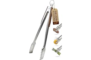 17-Inch Grill Tongs for Outdoor Grilling - Heavy Duty Stainless Steel with Luxurious Walnut Grip & Premium Gift Pouch - Extra
