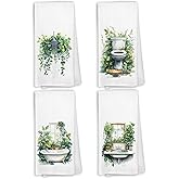 KTYHD Sage Green Botanical Bathroom Decor Towels,Sage Green Botanical Hand Towels,Eucalyptus Toilet Bathtub Bathroom Hand Towels Decorative Set for 4 Dish Cloths & Dish Towels