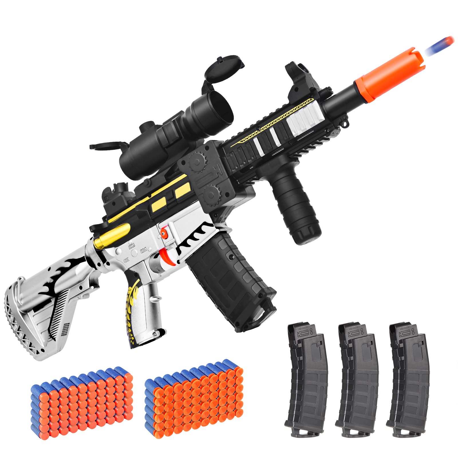 Photo 1 of Realistic Toy for Nerf Guns Dart - Electric Sniper Rifle with Scope 120 Soft Bullets 3 Magazine, Automatic Foam Blaster for Boy Age 8-12 Years Old, Indoor Outdoor Gifts for Adult Kid Holiday Birthday