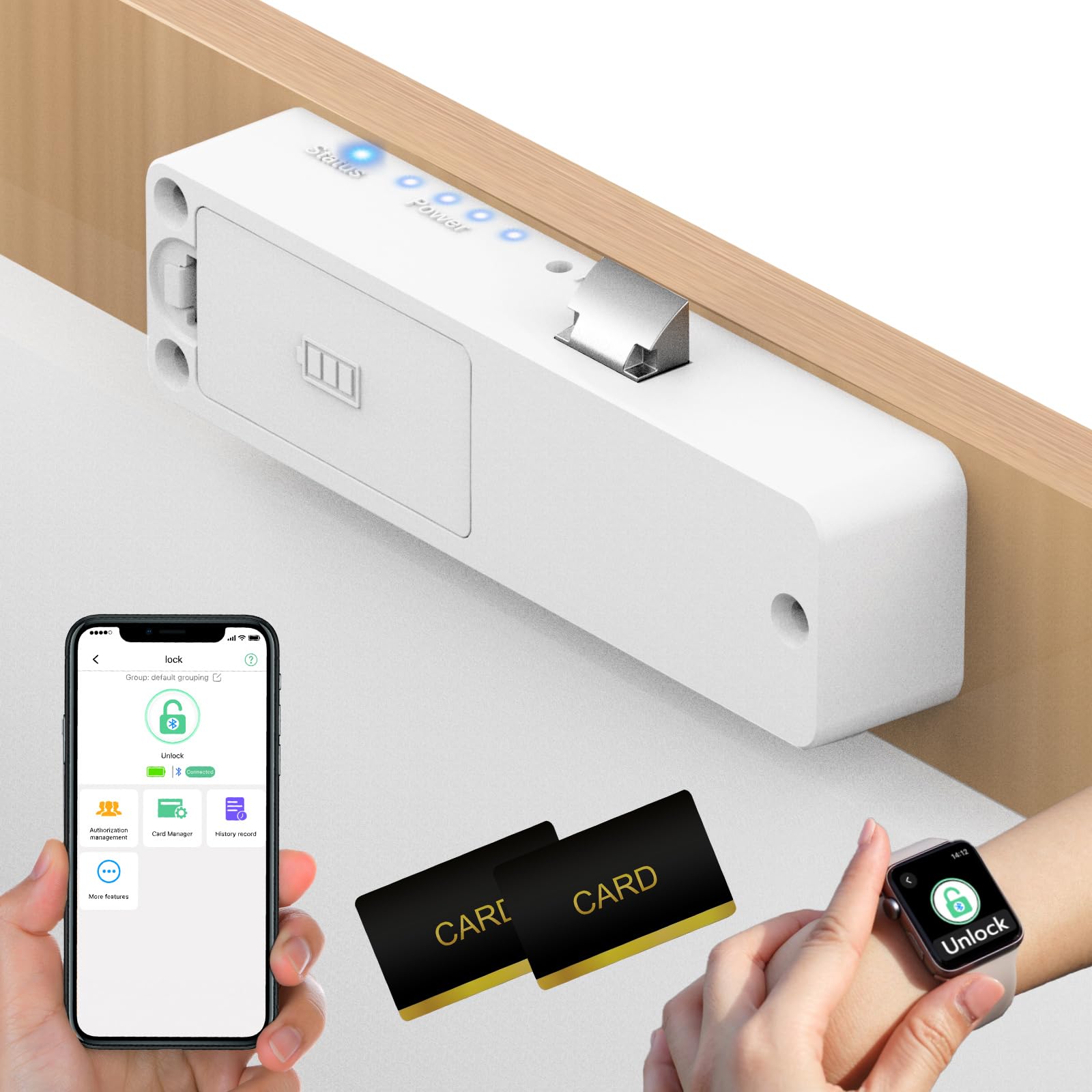 Anweller Smart Cupboard Locks, Magnetic Hidden Bluetooth RFID Keyless Drawer Lock Cabinet Lock, Child Safety Baby Proof Cupboard Locks for Children Liquor File Cabinet Cupboard Desk Dresser White