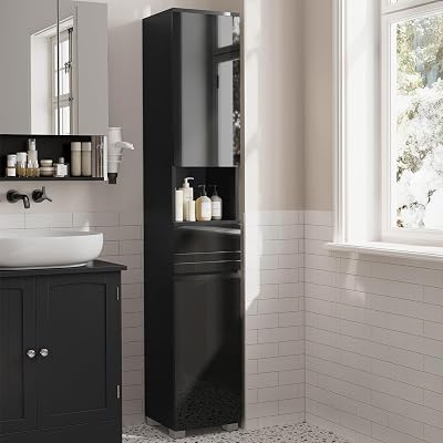 VASAGLE Tall Bathroom Cabinet Slim Storage Narrow Cupboard Ink Black BBC560B01