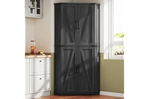 Dripex 71" Corner Cabinet Black, Farmhouse Kitchen Pantry Cabinet with Doors Storage & Adjustable Shelves, Tall Corner Storage Cabinet with LED Light, Food Pantry for Living Room, Dining Room