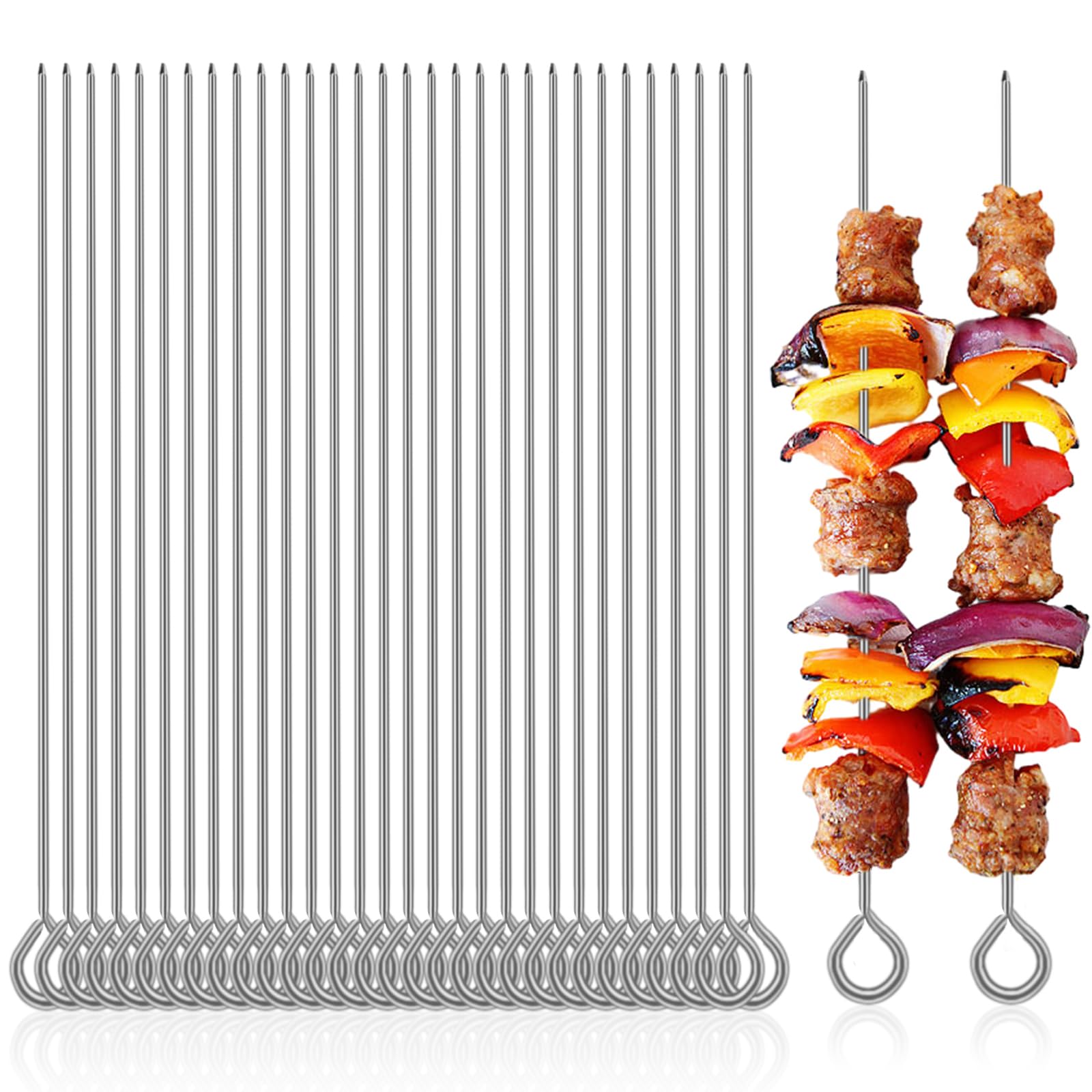 30pcs Metal Skewers for Kabobs, Reusable Skewers for Grilling, Stainless Steel Kabob skewers, Grill Skewers for Outdoor Grill (Silvery)