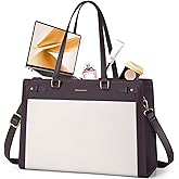 RAINSMORE Laptop Bag for Women 15.6 Inch PU Vegan Leather Work Tote Bag Waterproof Womens Briefcase Designer Computer Bags for Office Teacher College Travel Large Tote Purse Professional Green & Beige