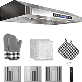 FLYPINE 36 inch Under Cabinet Range Hood 900 CFM, Stainless Steel | Touch Control, 4-Speed Fan, Ducted Ventilation, LED Lights, Quiet Operation, Dishwasher Safe Filters