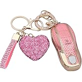Meruns Compatible with Porsche key fob cover with Keychain, Car Accessories for Cayenne Panamera Macan 911 Boxter Cayman, Gold Pink