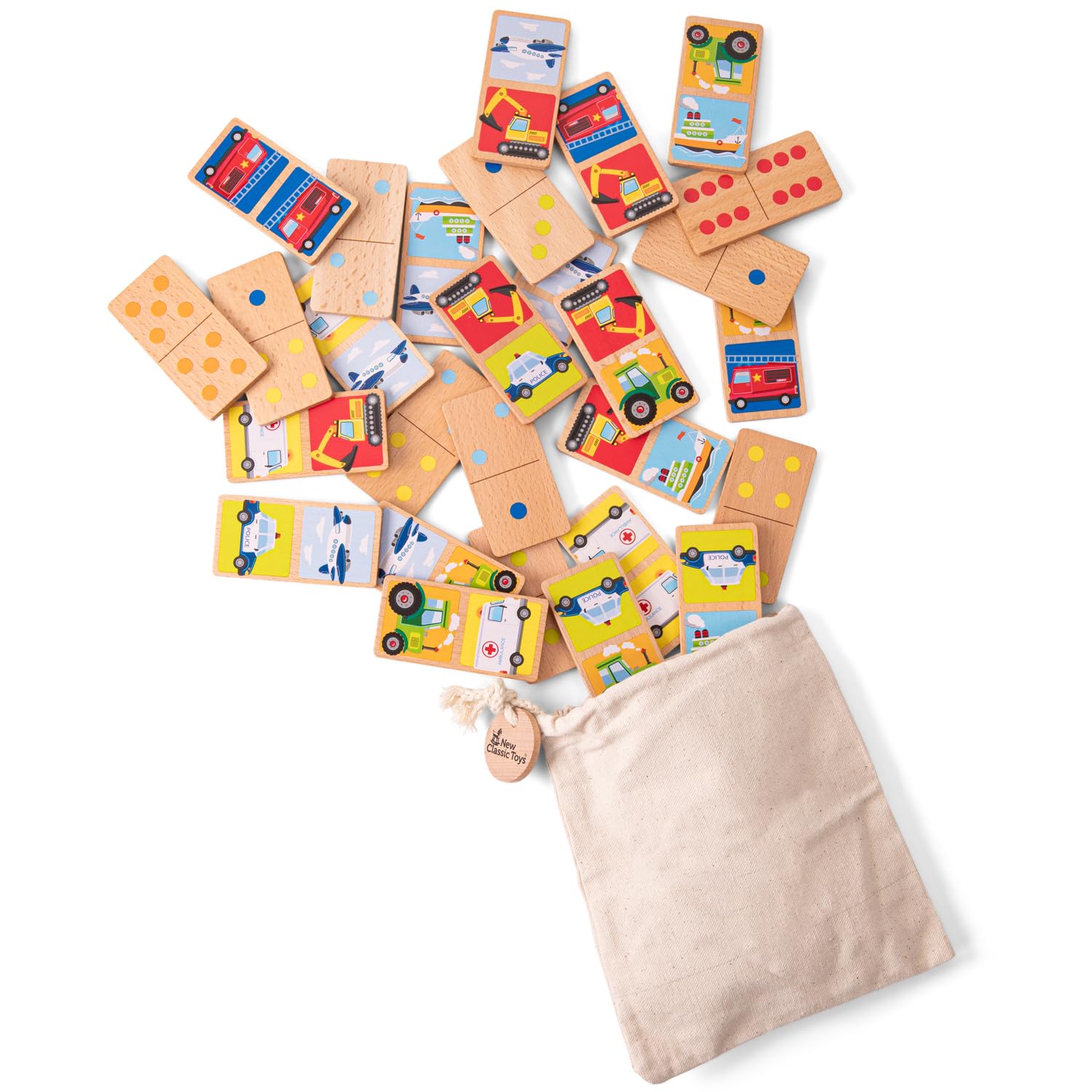 Woet® Wooden Toy Domino Game Vehicles for Kids - Matching and Family Game - Preschool Learning Toy - Age 3 Years+