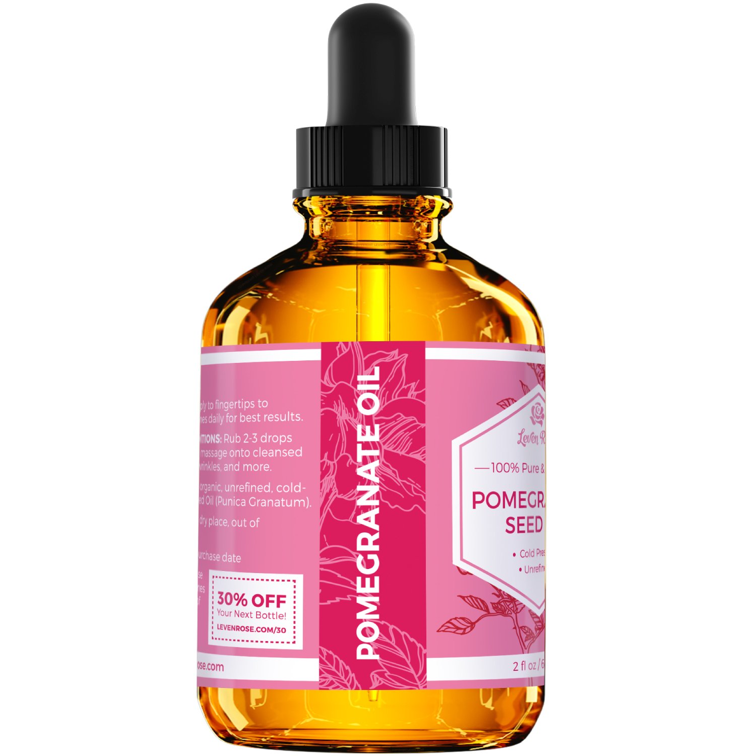 Pomegranate Seed Oil by Leven Rose, 100% Pure Unrefined Cold Pressed Antioxidant Moisturizer for Hair Skin and Nails 2 oz: Beauty