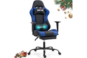WENTUM Gaming Chair, Video Game Chair with Footrest Massage Computer Chair with PU Leather,Lumbar Support for Men Women, Home Office, Height Adjustale, Ernogomic Gaming Chair, High Back Blue