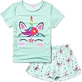 QPANCY Summer Pajamas for Girls Pjs Sets Short Sleeve Summer Sleep Night Shirt Clothes