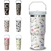 30 oz Cute Cat Tumbler with Handle and Flip Straw, Stainless Steel Insulated Cup with Lid and Straw,Travel Coffee Mug Water Bottle,Christmas Birthday Mothers Day Gifts for Women Animal Lovers