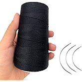 Atimiaza Thick Polyester Thread for Wig Making & Hair Extension Sewing, Black, 3 Pcs Curved Needles