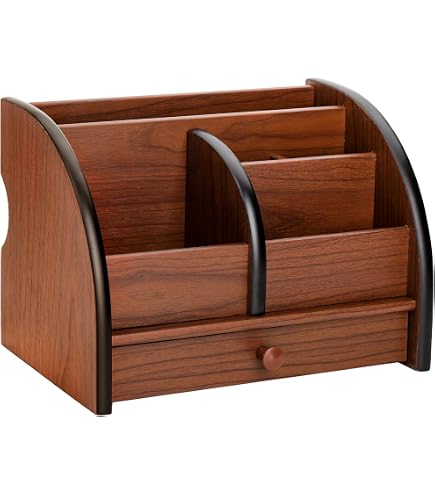 Range-lettres En Bois 3 Compartiments Avec Tiroir - Organisateur De Bureau Vintage, 29x17x11 Cm - 8