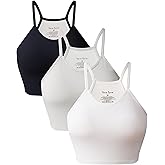 Carve Curve 3 Pack White Tank Top for Women Spaghetti Strap Womens Tank Tops with Built in Bras Crop Tops Women Built in Bra