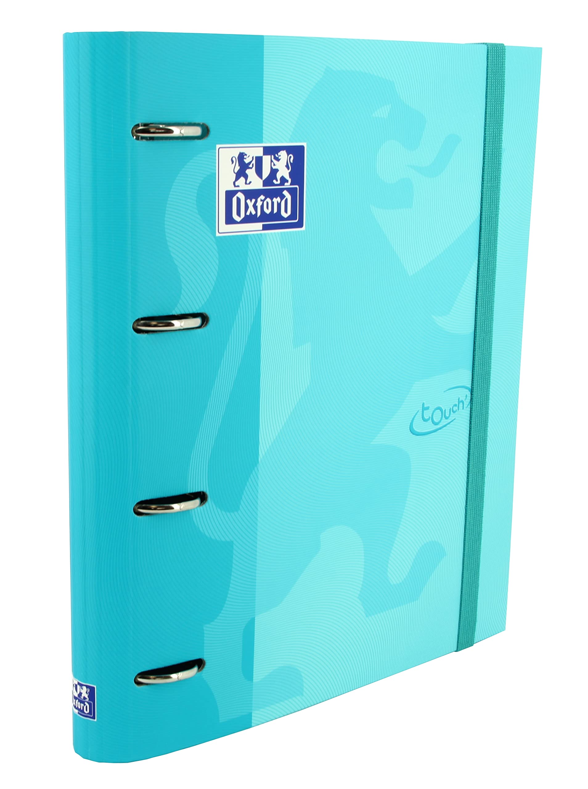 Oxford, 4 Ring Binder A4, Hard Cover, Elastic Closure, Refill 5 x 5 Grid and 5 Colour Strips, Sticker Sheet, Blue Touch