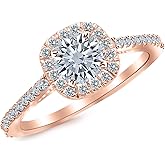 Houston Diamond District 1.25 Carat LAB GROWN DIAMOND Gorgeous Classic Cushion Halo Style Round Cut Diamond Engagement Ring (D-E Color VS1-VS2 Clarity 0.75 Ct Center)