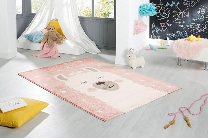 Bavaria-Home-Style-Collection Kinderteppich Mädchen Spielteppich Teppich Kinderzimmer Babyteppich Motiv Lama Llama, Alpaka Fa