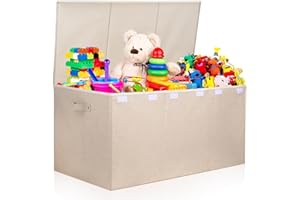 POPOLY Extra Large Toy Box 167L, Sturdy Toy Storage Chest Organizer Bin Baskets with 2 Removable Divider for Boys, Girls, Kids, Nursery, Bedroom, Playroom, 35.5"x17" x17" (Linen Beige)