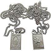 Westman Works Pewter Catholic Scapular Medal Our Lady of Mount Carmel & Sacred Heart on a Stainless Steel Chain