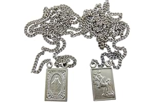 Westman Works Pewter Catholic Scapular Medal Our Lady of Mount Carmel & Sacred Heart on a Stainless Steel Chain