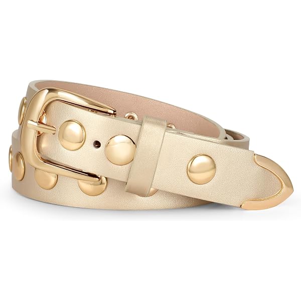 SUOSDEY Womens Gold Studded Leather Belt Fashion Punk Ladies  display picture 2