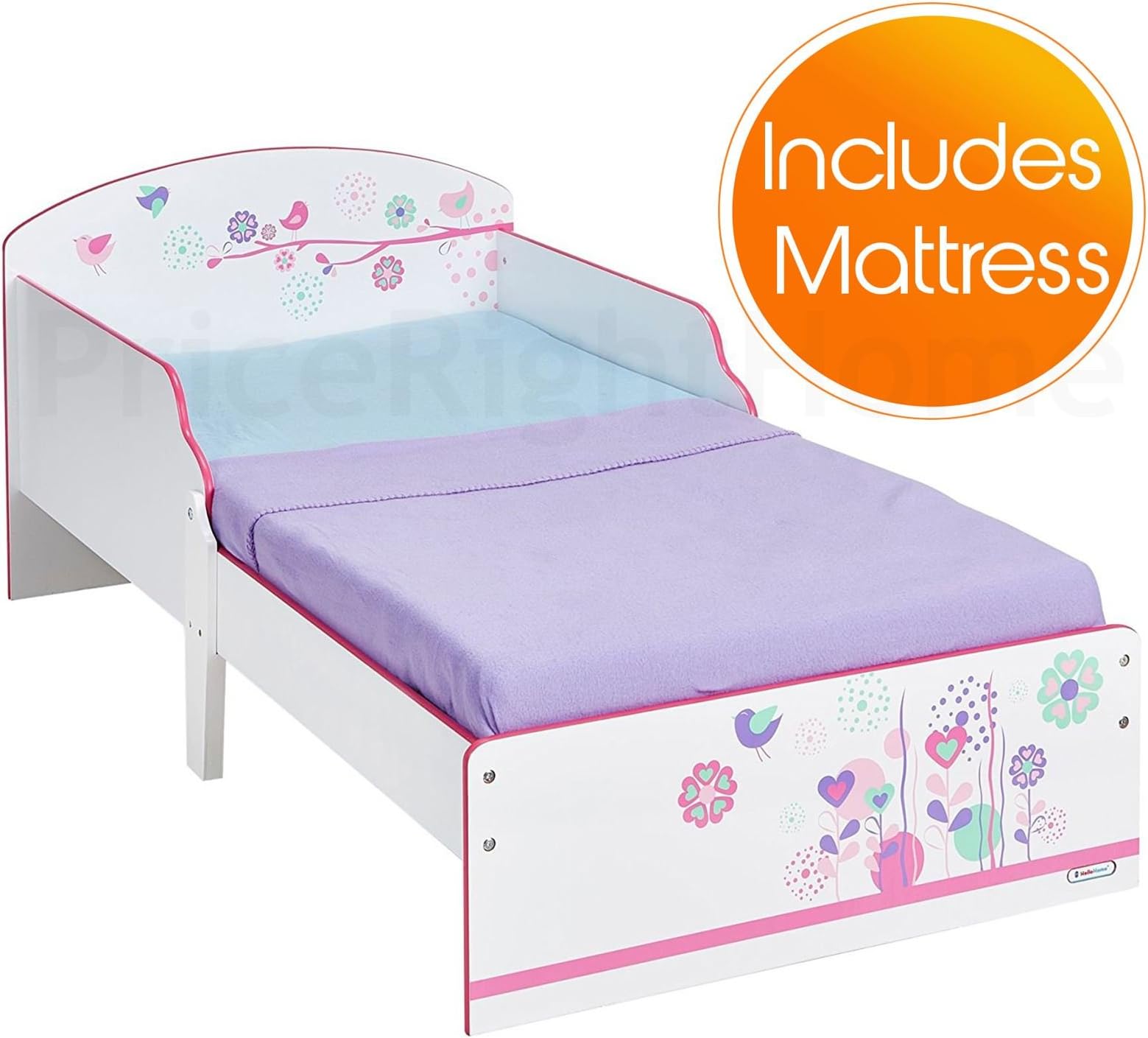 PriceRightHome Flowers And Birds Toddler Bed Plus Foam Mattress