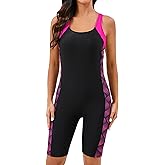 Halcurt Women's Boyleg Racerback Athletic One Piece Swimsuit Modest Knee Lenth Full Coverage Bathing Suit