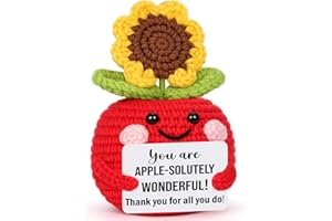 BuiltFit Sunflower Valentines for Teacher Women - Emotional Inspirational Support Handmade Crochet Apple Sunflower Appreciation Thank You Gift for Teachers Coworkers Valentine Day Birthday Gifts