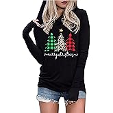 LYEIAO Merry Christmas Hoodie for Women Xmas Shirt Buffalo Plaid Christmas Tree Long Sleeve Graphic Hoodie Pullover Tops