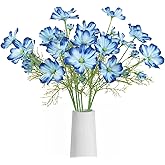 IPOPU 8Pcs Cosmos Flowers Artificial Blue Faux Wildflowers Vase Decor 40 Heads Daisy Silk Flowers for Wedding and Engagement Centerpiece Bathroom Home Decoration(Royal Blue)