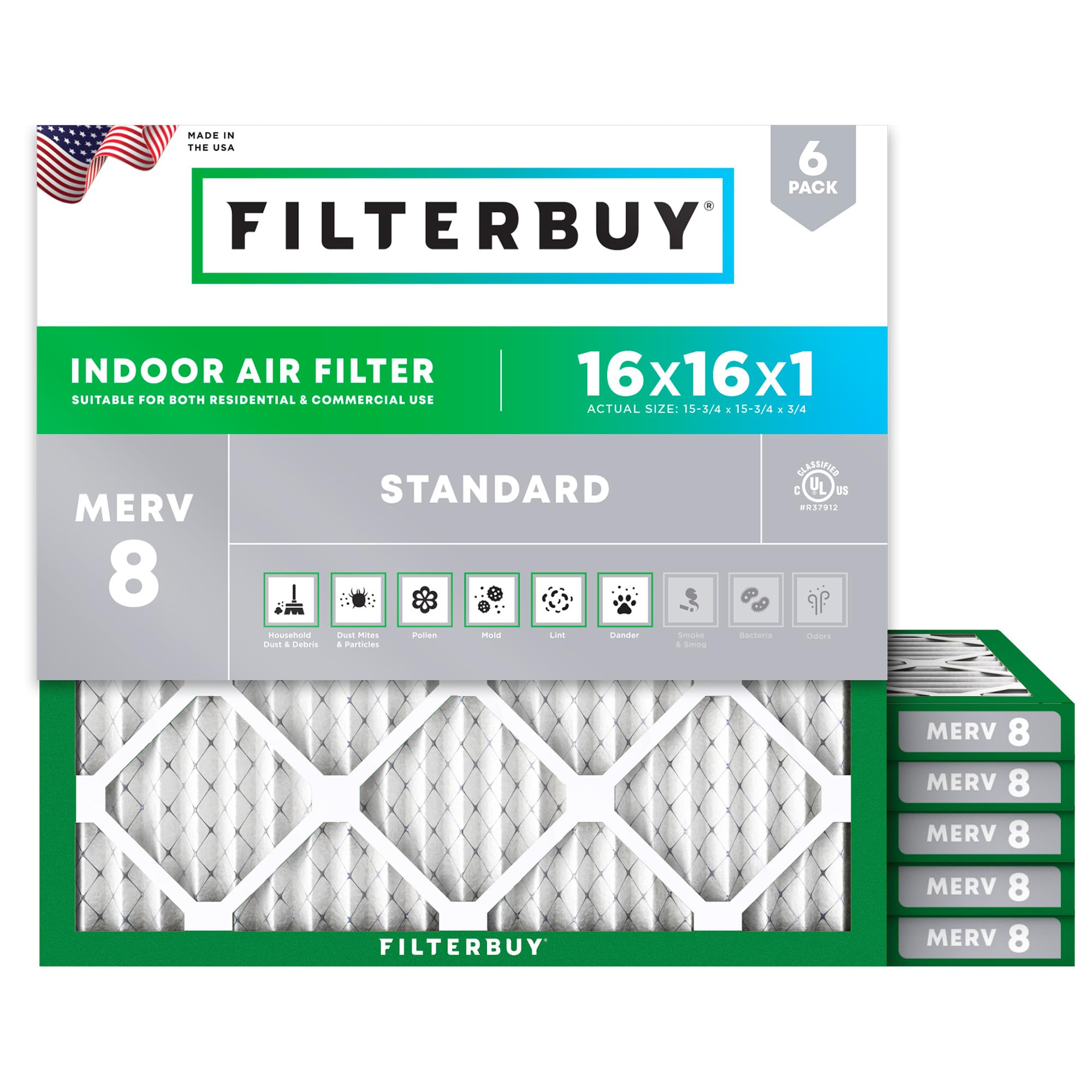 Photo 1 of ***SIMILAR ITEM***16x16x1 Air Filter MERV 8 Dust Defense (6-Pack), Pleated HVAC AC Furnace Air Filters Replacement