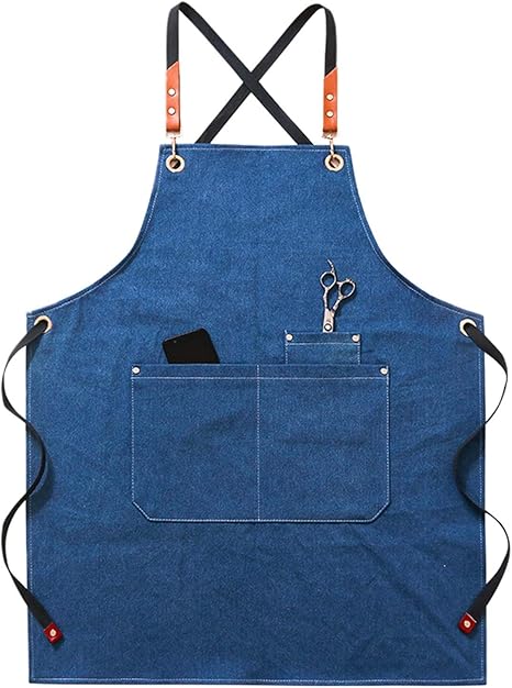 Amazon Httshop デニムキャンバスキッチンエプロンについては女性男性作業エプロングリルレストランバーショップカフェビューティネイルズスタジオ ヘアースタイリストよだれかけ 良質で安い Color Denim エプロン オンライン通販
