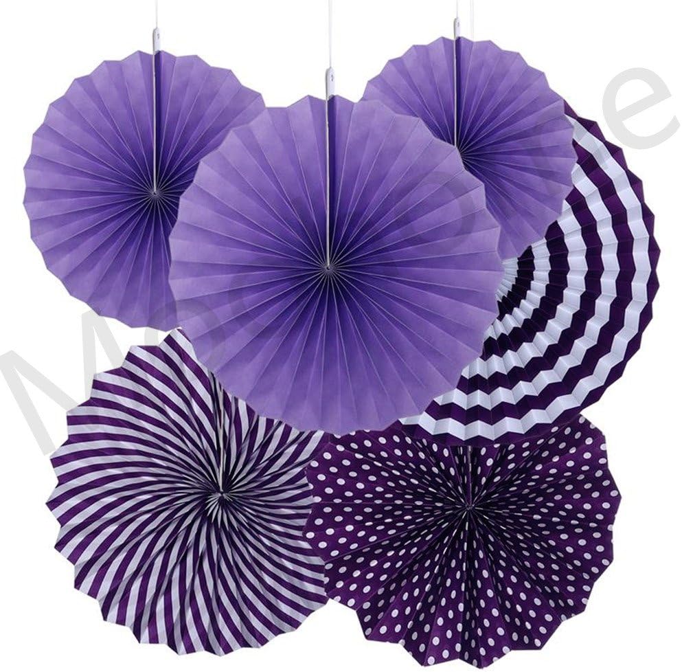 Moohome Purple Hanging Paper Fans Set,Colorful Round Pattern/Paper Garlands for Party/Wedding/Birthday/Festival/Christmas/Event 6pc/Set