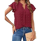 MEROKEETY Women's 2026 Spring V Neck Ruffle Short Sleeve Blouse Summer Swiss Dot Dressy Casual Flowy Shirt Tunic Top