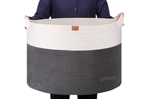 GOCAN Extra Large Laundry Basket toy storage 22"X22"X14" blanket basket Cotton Rope Woven Baskets with Handles for Living Room (Grey/Beige) XXXL