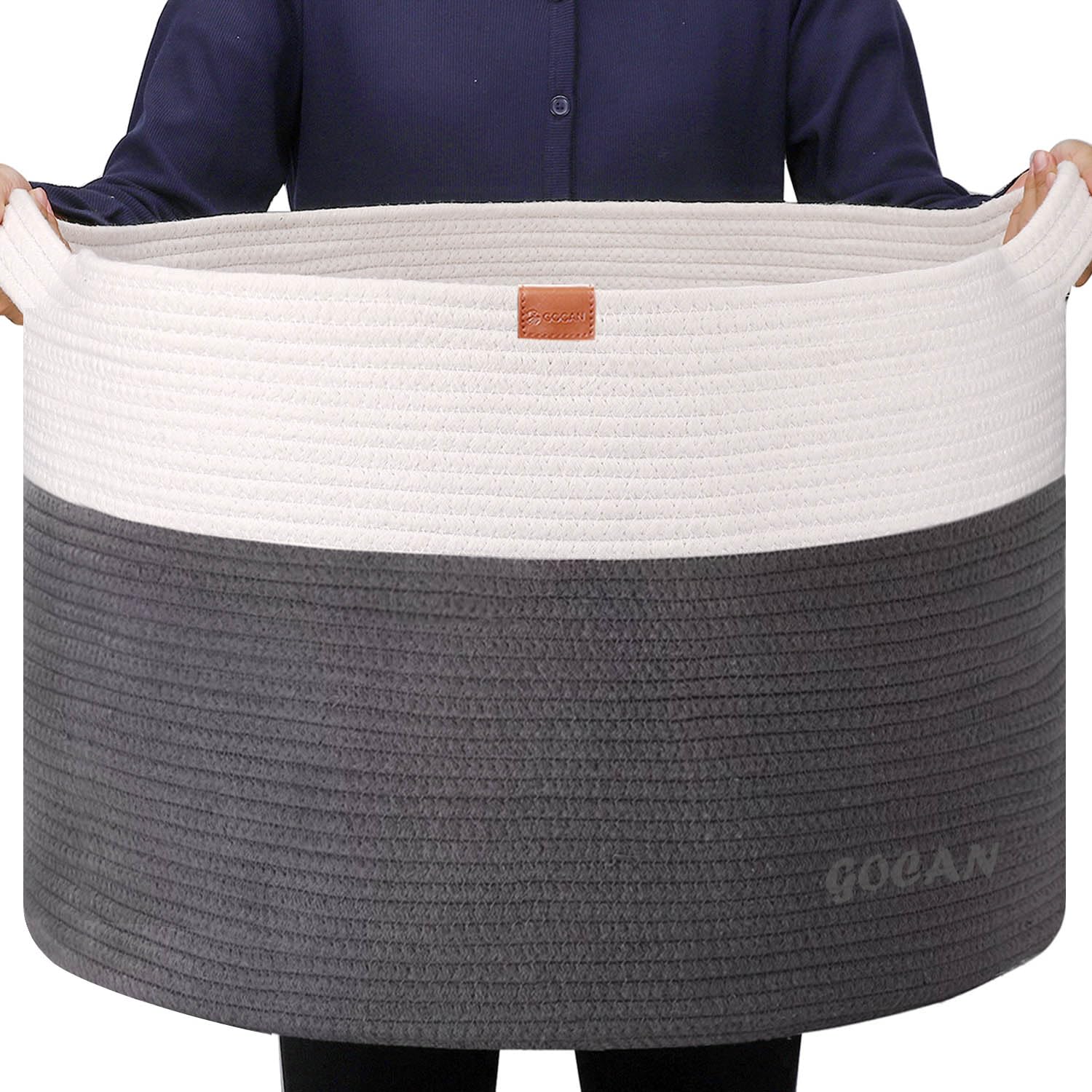 GOCAN Extra Large storage baskets to make hampers D55XH35cm woven basket laundry basket with Handles For washing basket clothes basket bathroom storage grey basket