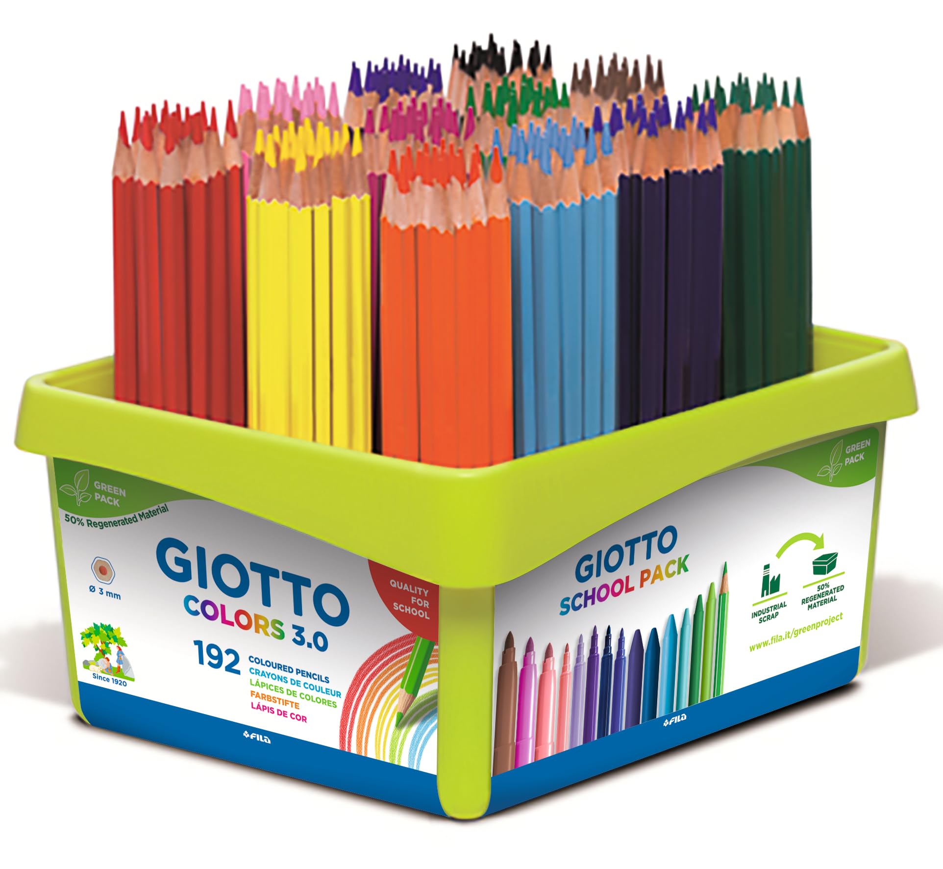 GIOTTO Colors 3.0 Colouring Pencils, Schoolpack, 192 Pieces in Assorted Colours, For Children, Parties, and Schools