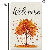 Welcome Tree Fall Garden Flag 12x18 Inch Double Sided,Maple Leaves Thanksgiving Burlap Autumn Seasonal Holiday Yard Outdoor Decor tree5