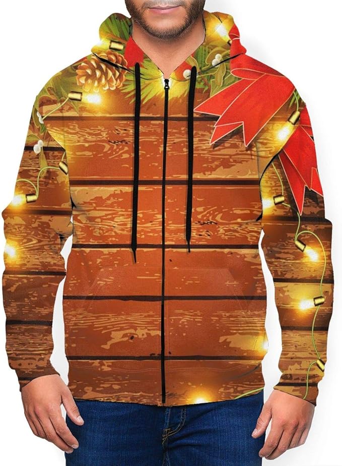 Holiday Christmas Hooded Sweatshirt Zipper Hoodies with Pocket Athletic Sportswear Casual