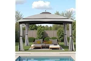 FAB BASED 11x13ft Gazebo for Patio, Gazebo with Curtains & Sandbags, Double Tier Roof Canopy for Garden, Deck, Backyard, Lawn (Grey)