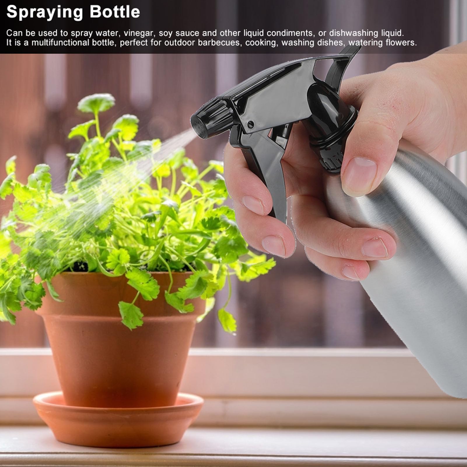 Condition photo showing New/Like New for 500ml stainless steel spray bottle, aluminum empty spray bottles, refillable spray bottles for outdoor barbecue, cooking, washing dishes and watering flowers, etc