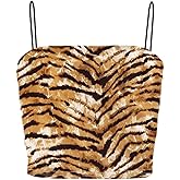 Women’s Leopard Animal Print Spaghetti Strap Tank Top Sexy Y2k Summer Sleeveless Cami Crop Top Trendy Dance Outfits for Girls