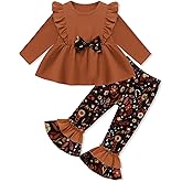 WESIDOM Toddler Girl Clothes Ruffle Shoulder Top+Floral Pants 1-6T Toddler Girls Outfits 2 Piece Sets