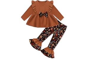 WESIDOM Toddler Girl Clothes Ruffle Shoulder Top+Floral Pants 1-6T Toddler Girls Outfits 2 Piece Sets
