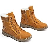 XRH Women Lace Up Combat Boot Winter Snow Boots Warm Fur Lined Ankle Booties Waterproof Hiking Boot for Women Non Slip Leather Boot Shoes