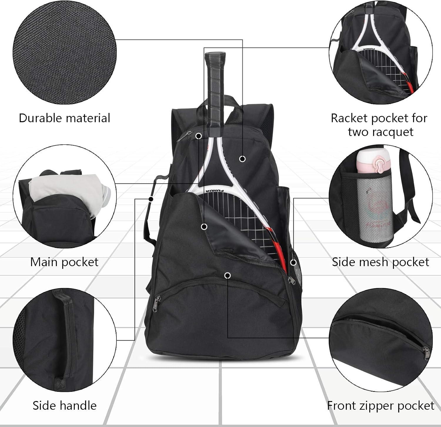 Qchengsan Tennis Racket Backpack, Tennis Bag, Tennis Racquet Holder Bag Fit for Man, Woman, Teenagers, Tennis Racket Bag for Pickleball, Badminton, Squash, Other Accessories (Black) : Sports & Outdoors