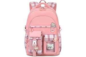 cotmcor Kids Backpack for Girls Teens, Kawaii Backpack for School, Cute Bookbag for Primary Elementary with Accessories, Pink