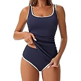 EVOCRCO Women's Swimsuit Tankini Tummy Control Bathing Suits Two Piece Modest Swim Suits High Waisted Shell Stitch Swimwear